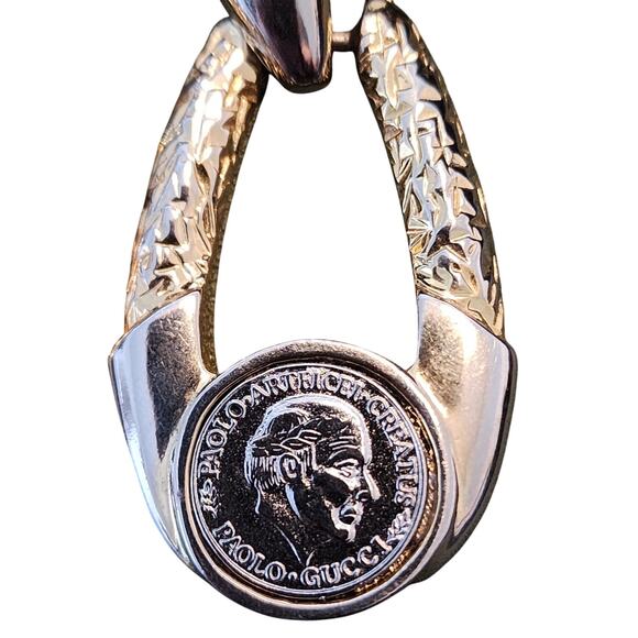 Paolo Gucci Two-Tone Coin Door Knocker Earrings, Vintage - Picture 2 of 3